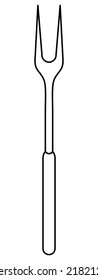 Barbecue fork with two prongs. Sketch. Tool for turning and removing meat and fish from the grill. Fork for frying sausages. Vector illustration. Outline on isolated background. Doodle style. 