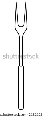 Barbecue fork with two prongs. Sketch. Tool for turning and removing meat and fish from the grill. Fork for frying sausages. Vector illustration. Outline on isolated background. Doodle style. 