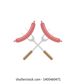 Barbecue Forks with sausages icon. BBQ ana barbecue concept symbol