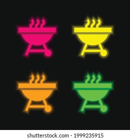 Barbecue four color glowing neon vector icon