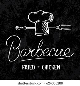 Barbecue fried chicken typographical concept with white letters on black background flat vector illustration