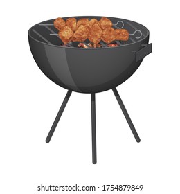 La barbacoa se frita en la parrilla. Objeto en un fondo blanco. Objeto aislado sobre un fondo blanco. Verano. Estilo de caricatura. Objeto para empaquetado, anuncios, menú. Ilustración vectorial.