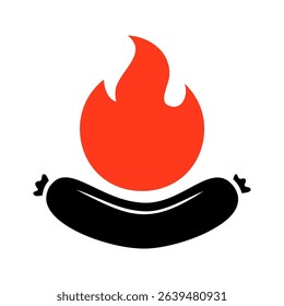 Barbecue fried sausage icon. Butchery sausages menu. Logotype template for food market, ecommerce, organic products promotion. Vector illustration.
