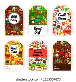 Barbecue Gift Tag Set. Flat Design Vector Illustration of Brand Identity.