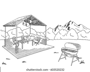 Barbecue graphic black white landscape sketch illustration vector