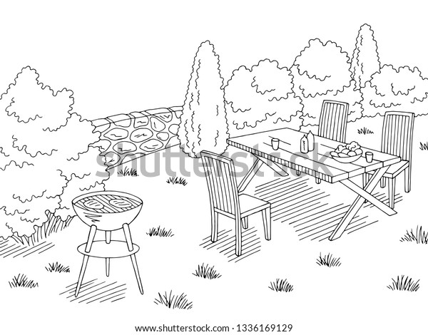 Barbecue Graphic Black White Landscape Sketch Stock Vector (Royalty ...