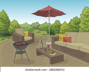 Barbecue graphic color landscape sketch illustration vector 