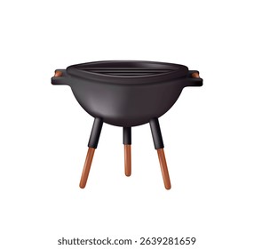 Barbecue grill 3D icon isolated on a white background. Round grilled grid. Empty oven. Barbecue and Grilling Essentials Illustration. Outdoor cooking