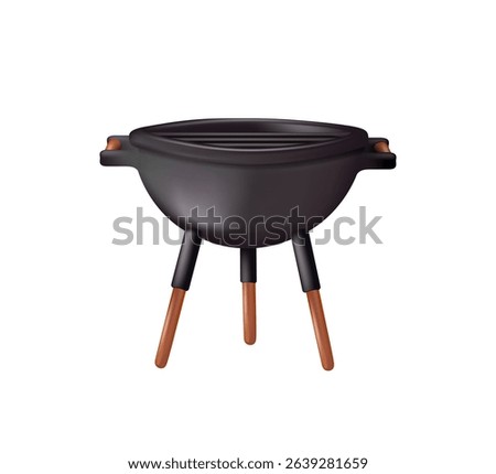 Barbecue grill 3D icon isolated on a white background. Round grilled grid. Empty oven. Barbecue and Grilling Essentials Illustration. Outdoor cooking