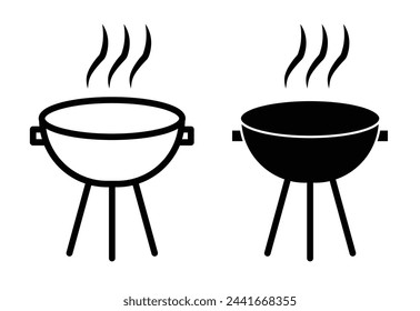 Barbecue Grill and BBQ Equipment Icons. Outdoor Cooking and Grilling Symbols.