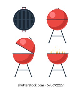 Barbecue grill. BBQ icons set. Vector illustration in cartoon style design isolated on white