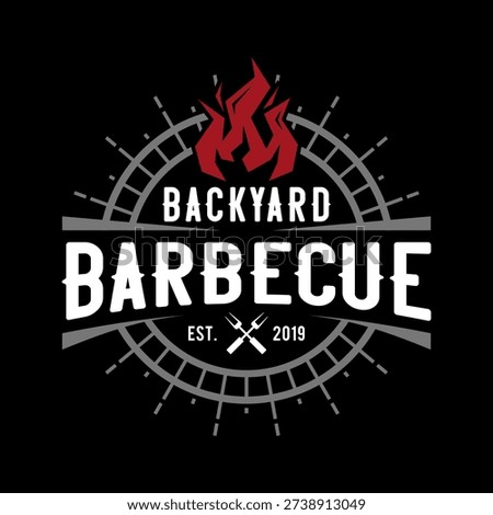 Barbecue grill bbq logo with fork and fire. Barbeque restaurant vector template.