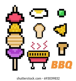Barbecue grill. BBQ Grill party Pixel Art. Elements Design. Illustration and icon.