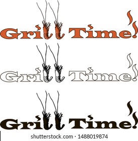 Barbecue, grill, bbq shrimp vector signes and emblems. Illustration of bbq  and grill isolated on white