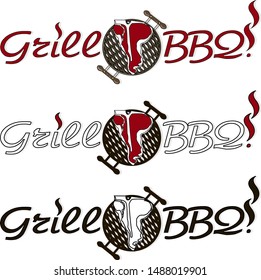 Barbecue, grill, bbq steak vector signes and emblems. Illustration of bbq  and grill isolated on white. 