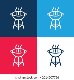 Barbecue Grill blue and red four color minimal icon set