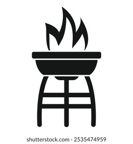 Barbecue grill burning with flames icon in simple style on a white background