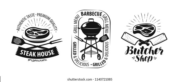 Barbecue, grill, butcher shop logo or label. Food concept vector