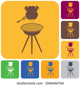 Barbecue grill with chicken icon. Vector illustration