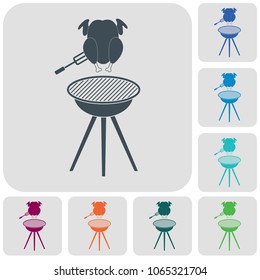 Barbecue grill with chicken icon. Vector illustration

