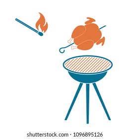 barbecue grill with chicken icon. Vector illustration

