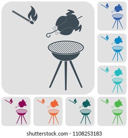 barbecue grill with chicken icon. Vector illustration

