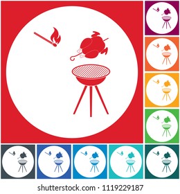 barbecue grill with chicken icon. Vector illustration