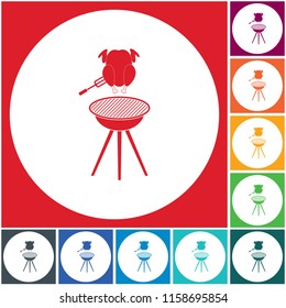 Barbecue grill with chicken icon. Vector illustration
