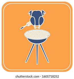 Barbecue grill with chicken icon. Vector illustration


