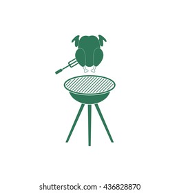barbecue grill with chicken icon. Vector illustration

