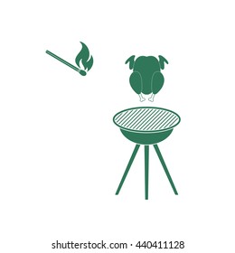 barbecue grill with chicken icon. Vector illustration


