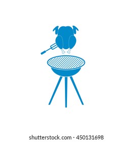 barbecue grill with chicken icon. Vector illustration

