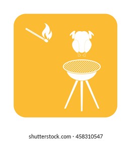 barbecue grill with chicken icon. Vector illustration