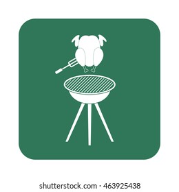 barbecue grill with chicken icon. Vector illustration

