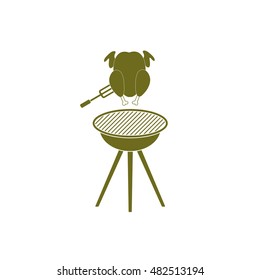 barbecue grill with chicken icon. Vector illustration