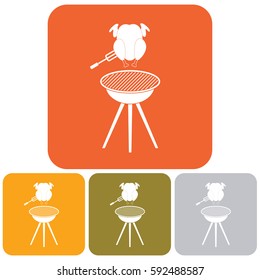 barbecue grill with chicken icon. Vector illustration
