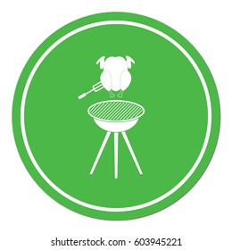 barbecue grill with chicken icon. Vector illustration

