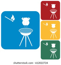 barbecue grill with chicken icon. Vector illustration

