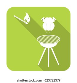 barbecue grill with chicken icon. Vector illustration