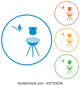 barbecue grill with chicken icon. Vector illustration