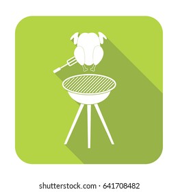 barbecue grill with chicken icon. Vector illustration

