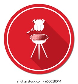 Barbecue grill with chicken icon. Vector illustration