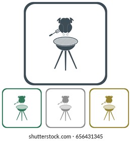 barbecue grill with chicken icon. Vector illustration