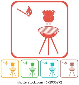 barbecue grill with chicken icon. Vector illustration