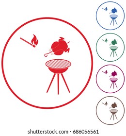 barbecue grill with chicken icon. Vector illustration