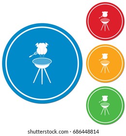 Barbecue grill with chicken icon. Vector illustration

