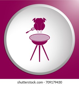 Barbecue grill with chicken icon. Vector illustration

