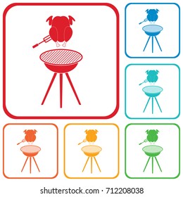 Barbecue grill with chicken icon. Vector illustration

