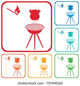 barbecue grill with chicken icon. Vector illustration

