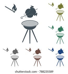 barbecue grill with chicken icon. Vector illustration
